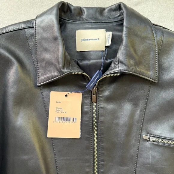 PALOMA WOOL LORA BLACK LEATHER BOMBER JACKET SIZE 36 (SMALL) - Picture 10 of 16